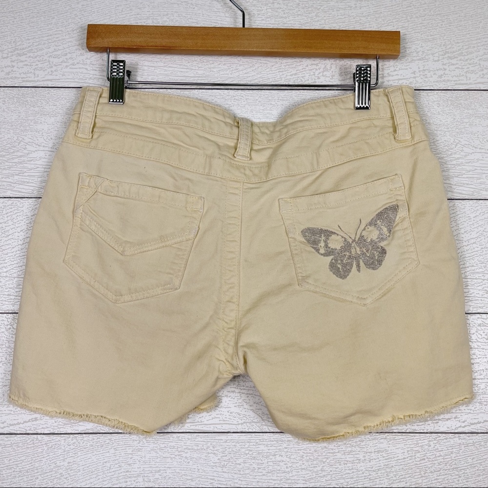 Zadig & Voltaire Primo Bis Yellow Cotton Embroidered Moth Jean Shorts Size 27